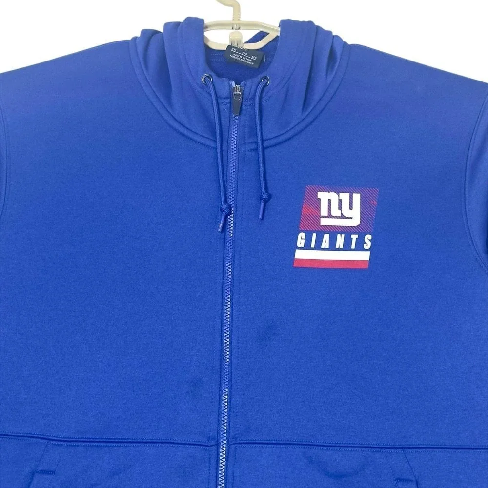 Nike New York Giants Mens XXL Full Zip Hoodie DriFit On Field Apparel Grey Blue